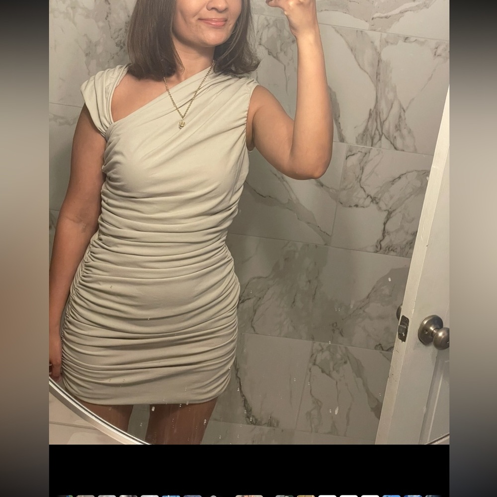Elegant Ruched Tan Dress